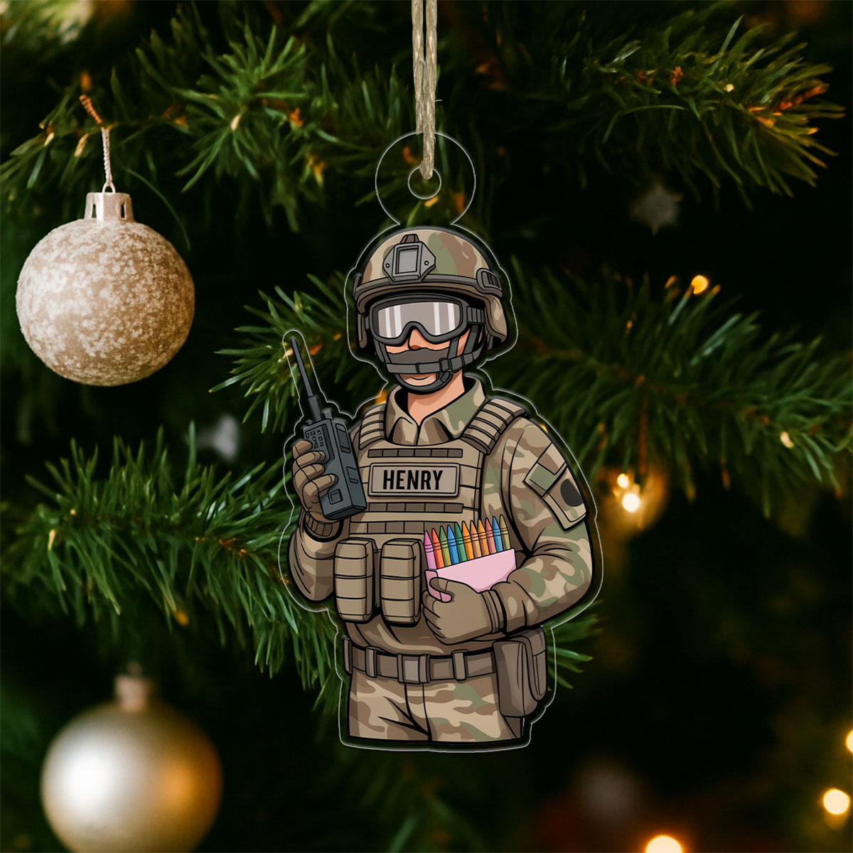 Custom Name Veterans For Military Acrylic Ornament Christmas Gift