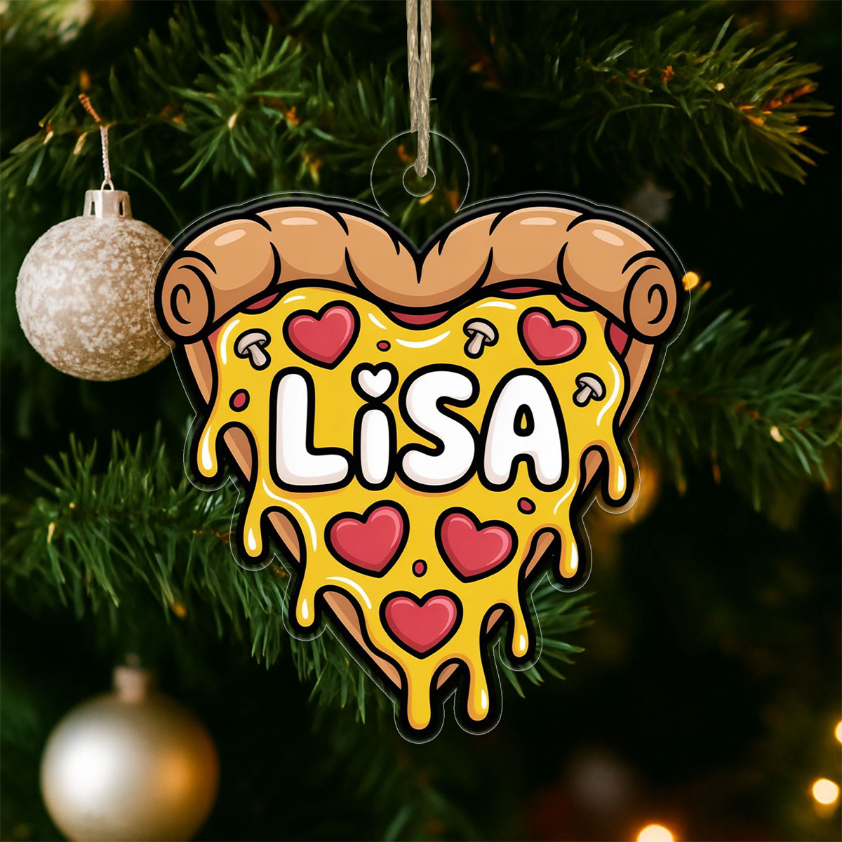 Personalized Heart Pizza Acrylic Ornament, Custom Pizza Lover Christmas Ornament, Funny Foodie Gift, Holiday Keepsake, Cute Pizza Decoration