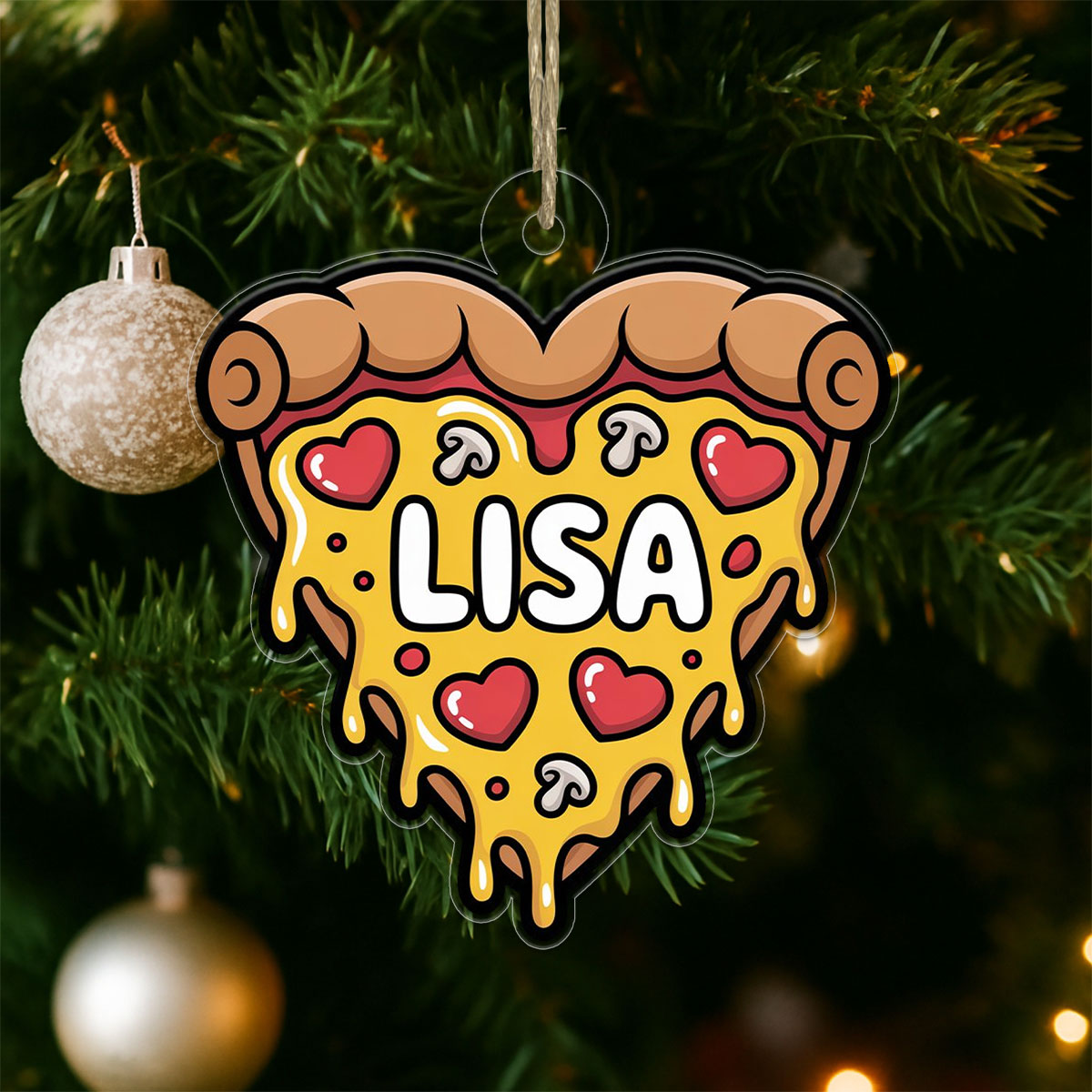 Personalized Heart Pizza Ornament, Custom Pizza Lover Christmas Ornament, Funny Foodie Gift, Holiday Keepsake, Cute Pizza Decoration