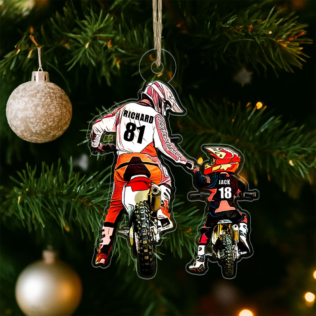 Personalized Motocross Dad And Kid Acrylic Ornament Christmas Gift
