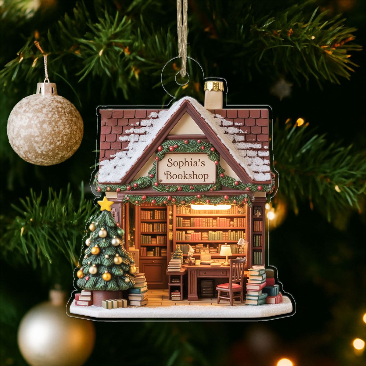 Personalized Name Bookstore Xmas Acrylic Ornament Christmas Gift