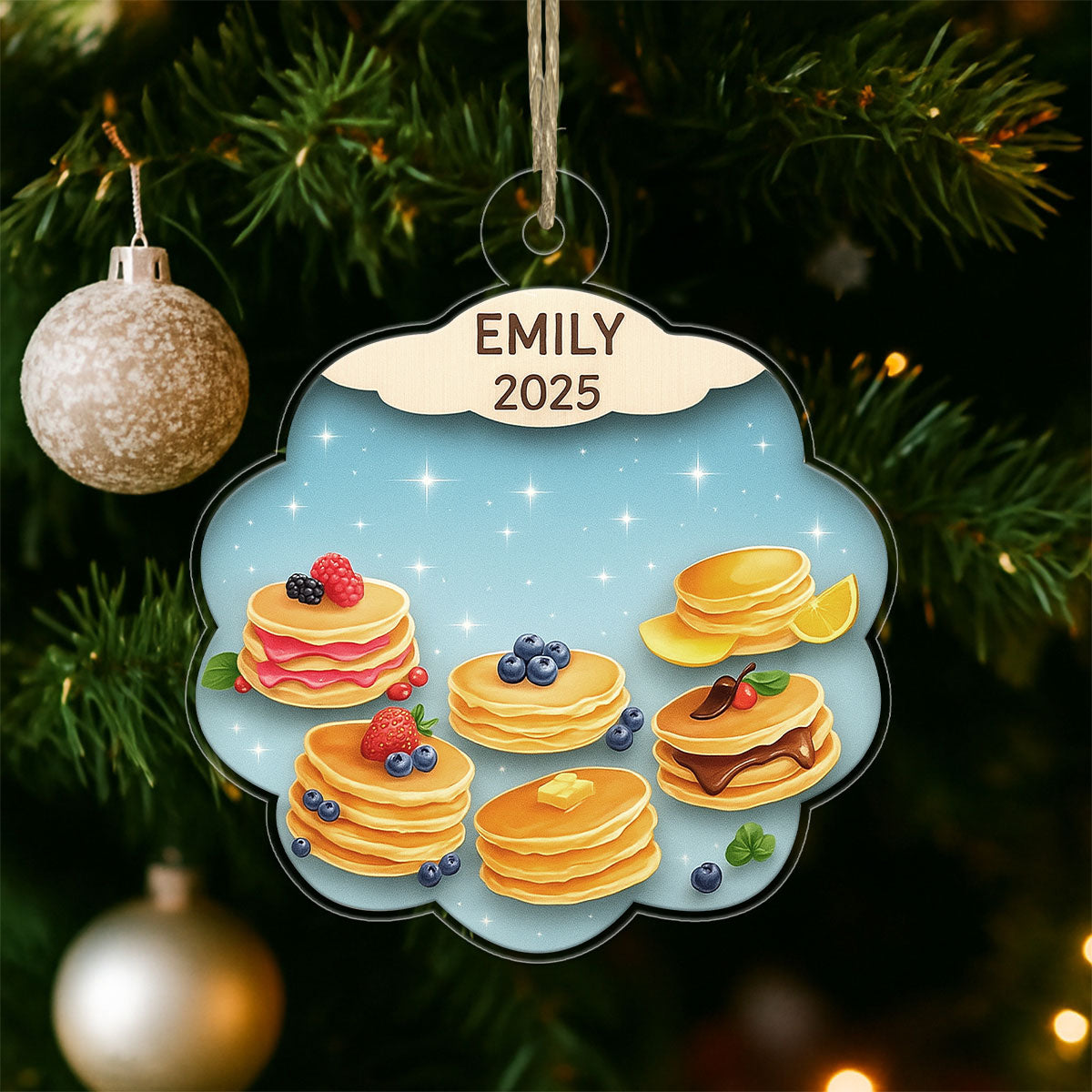 Personalized Pancakes Ornament, Custom Food Christmas Ornament, Breakfast Ornament, Gift for Pancake Lovers, Holiday Keepsake Decoration