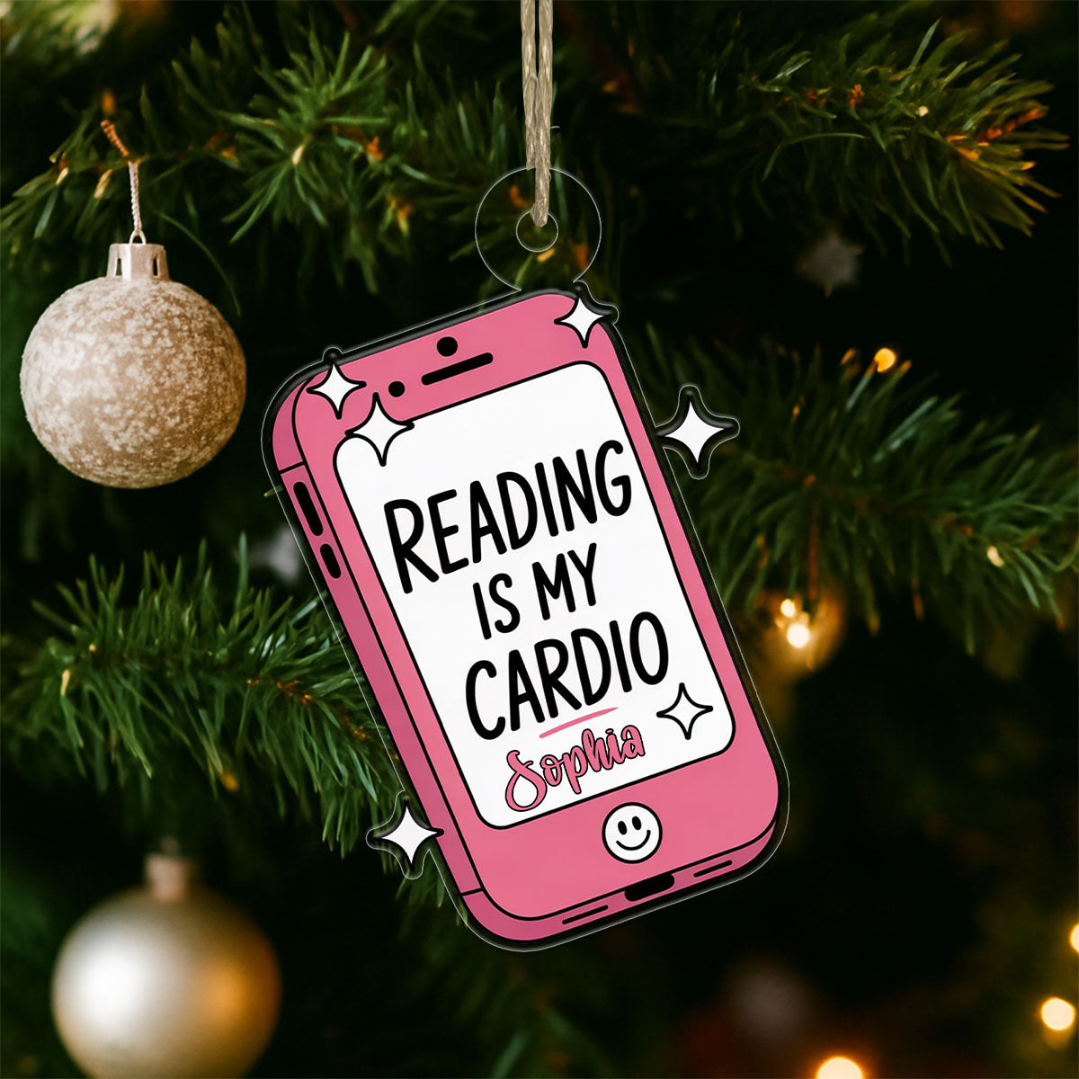 Personalized Reading Is My Cardio Kindle Ornament, Custom Book Lover Christmas Ornament, Funny Reading Gift, Holiday Keepsake for Readers