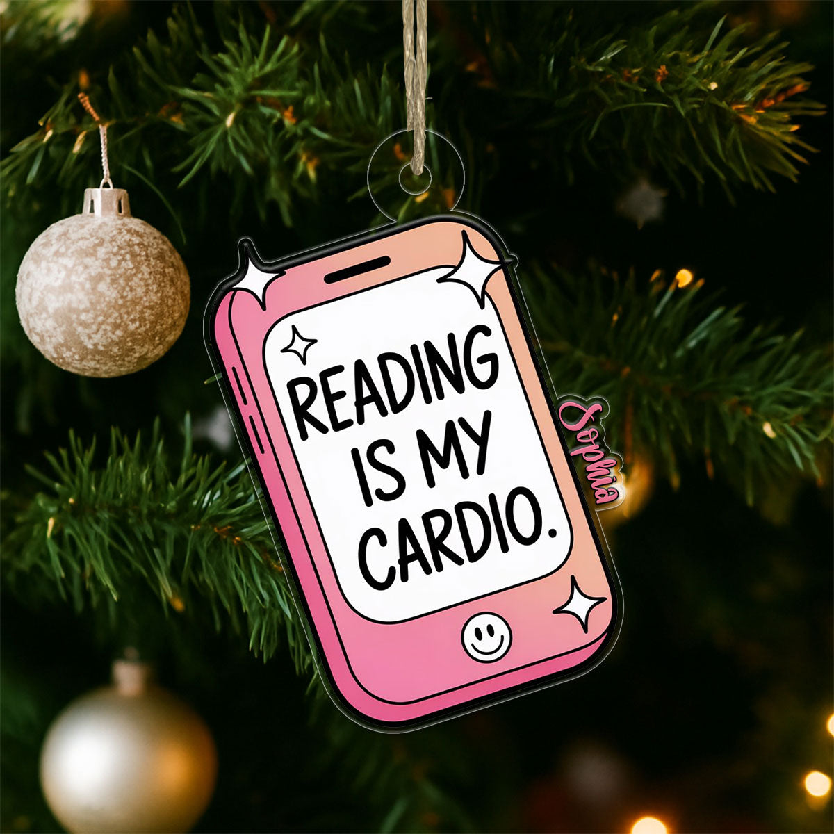 Funny Reading Is My Cardio Kindle Ornament, Personalized Bookworm Christmas Ornament, Custom Holiday Keepsake, Gift for Book Lovers