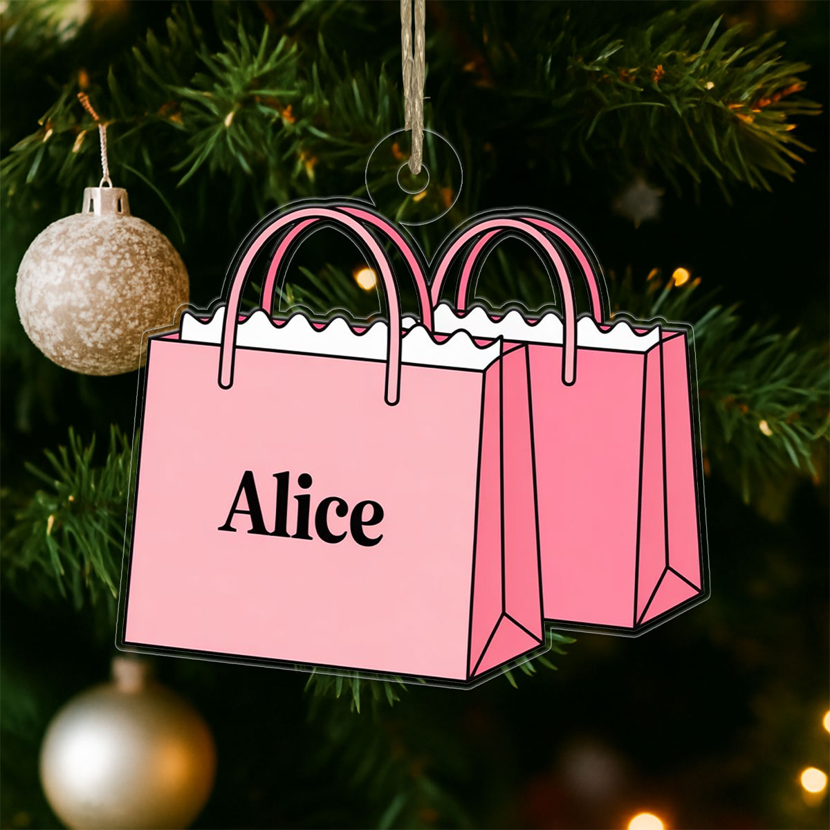 Personalized Shopping Bag Ornament, Custom Funny Christmas Ornament, Shopaholic Holiday Gift, Fashion Lover Decoration, Unique Xmas Keepsake
