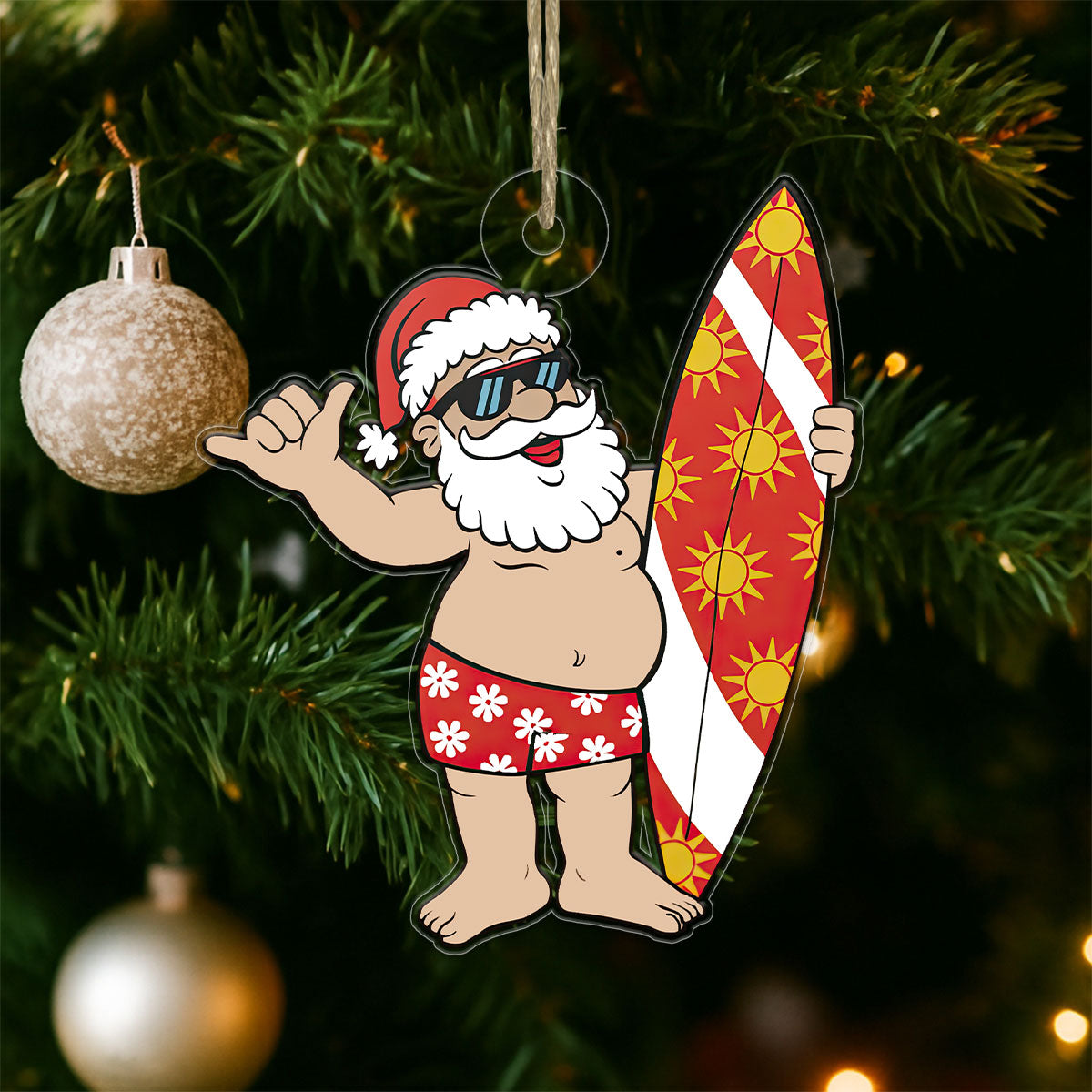 Santa Claus With His Surfboard Acrylic Ornament Christmas Gift