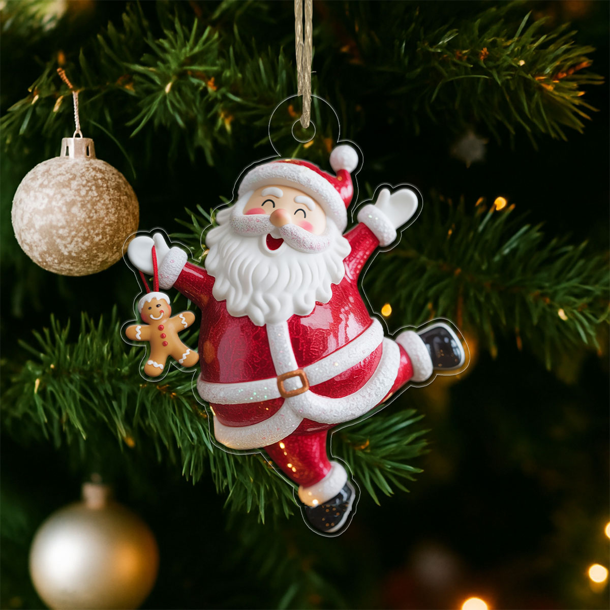 Personalized Santa Claus with Gingerbread Acrylic Ornament Christmas Gift