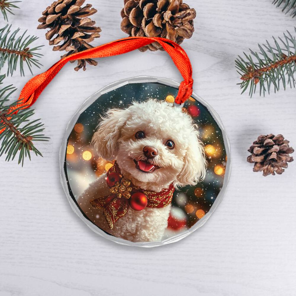 Beautiful Bichon Frise Dog Christmas Night Design 2 Glass Ornament