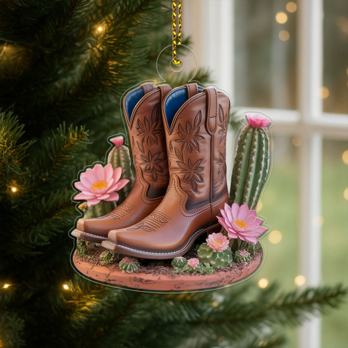 Acrylic Ornament Blooming Western Charm Cowboy Boot copy Acrylic Ornament Christmas Gift