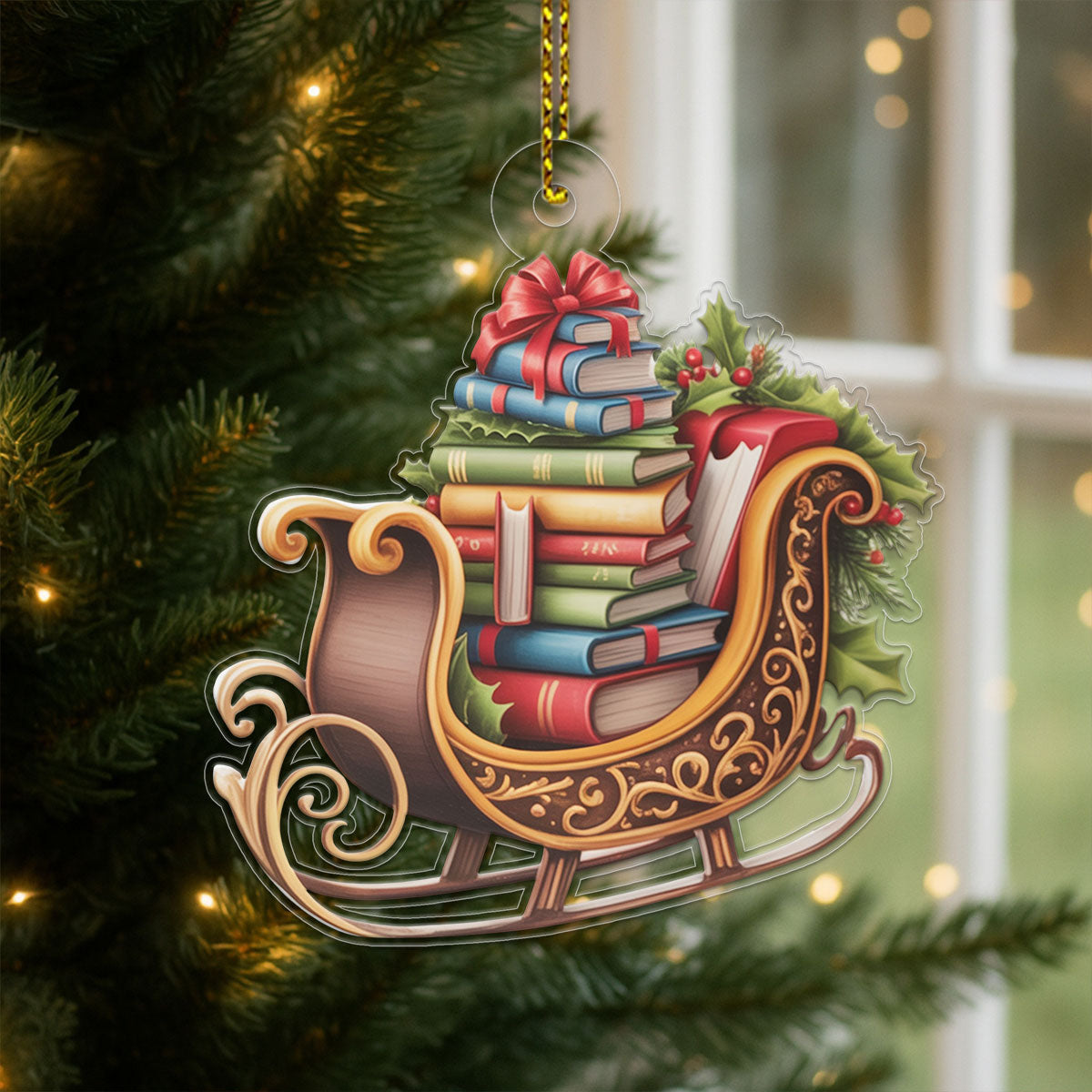 Personalized Bookish Sleigh Ride Acrylic Ornament Christmas Gift