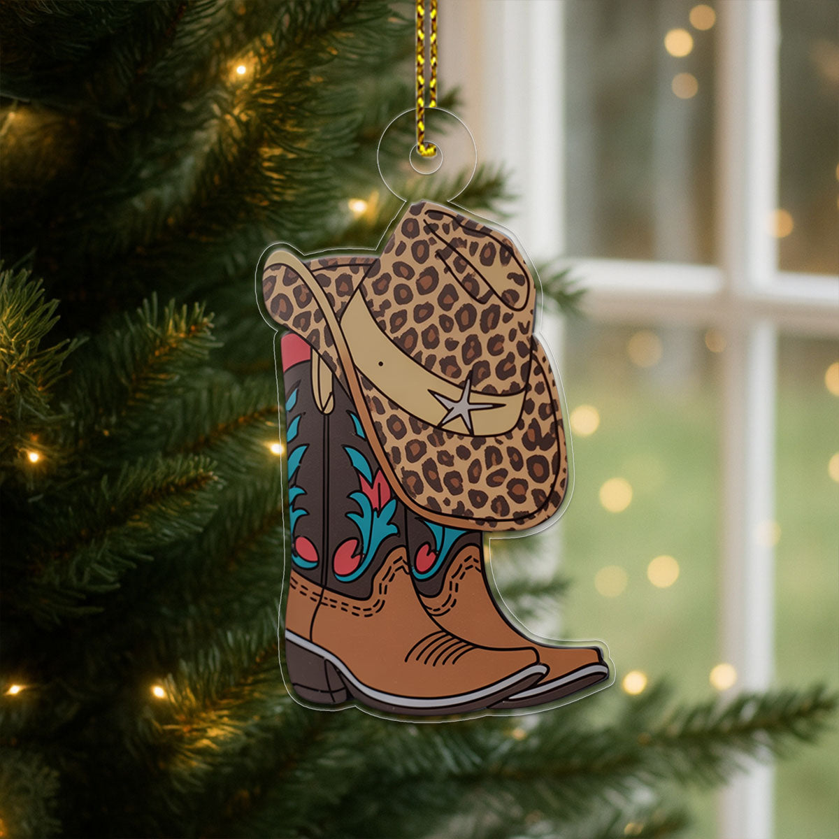 Custom Name Cowboy Leopard Acrylic Ornament Christmas Gift