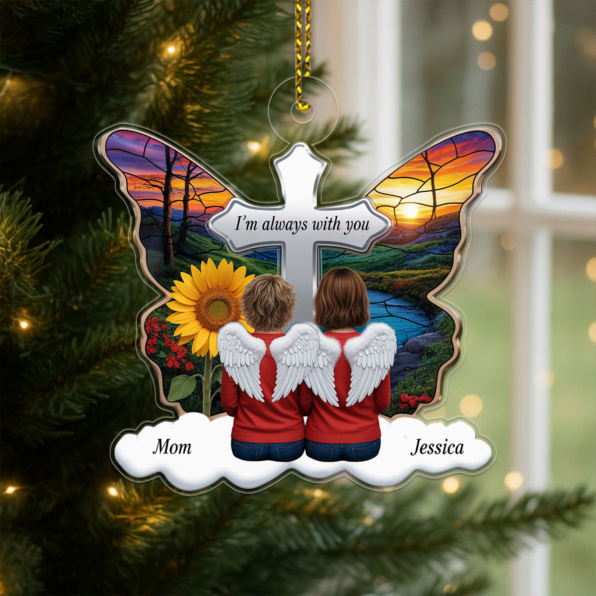 Butterfly Family Sitting Memorial Keepsake Acrylic Ornament Christmas Gift
