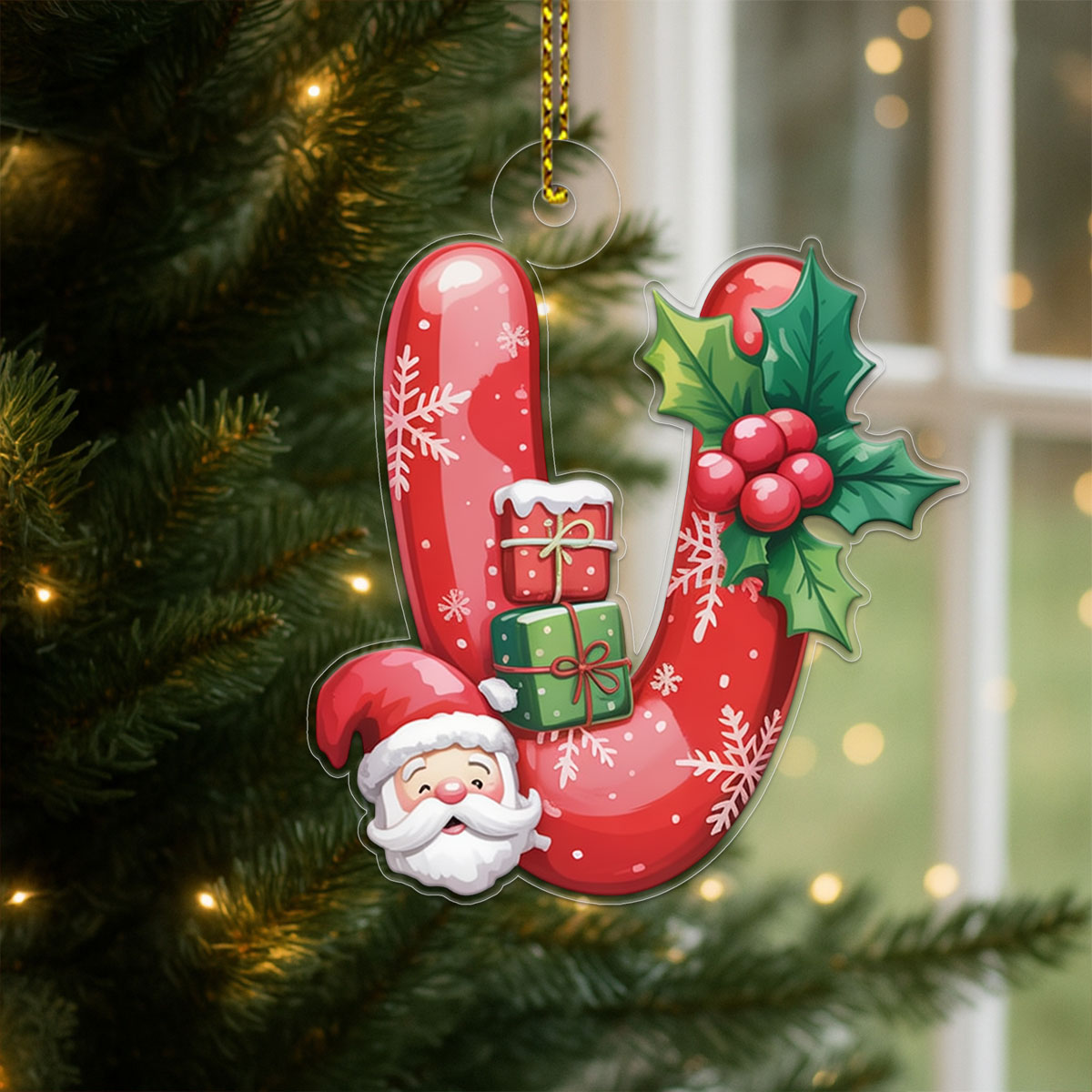 Christmas Ornaments V Monogram Xmas Red Santa Acrylic Ornament Christmas Gift