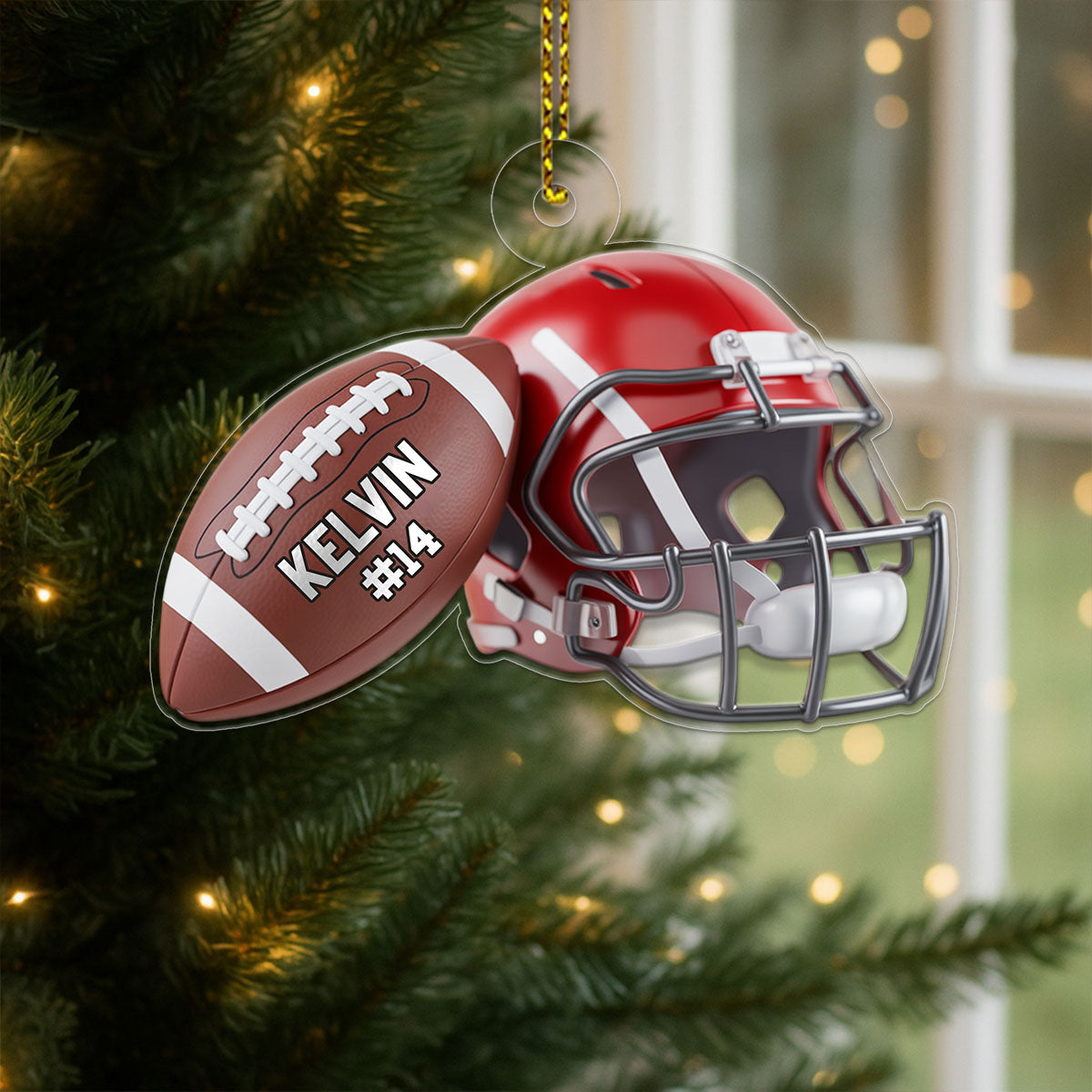 Custom Name American Football Helmet Player Acrylic Ornament Christmas Gift