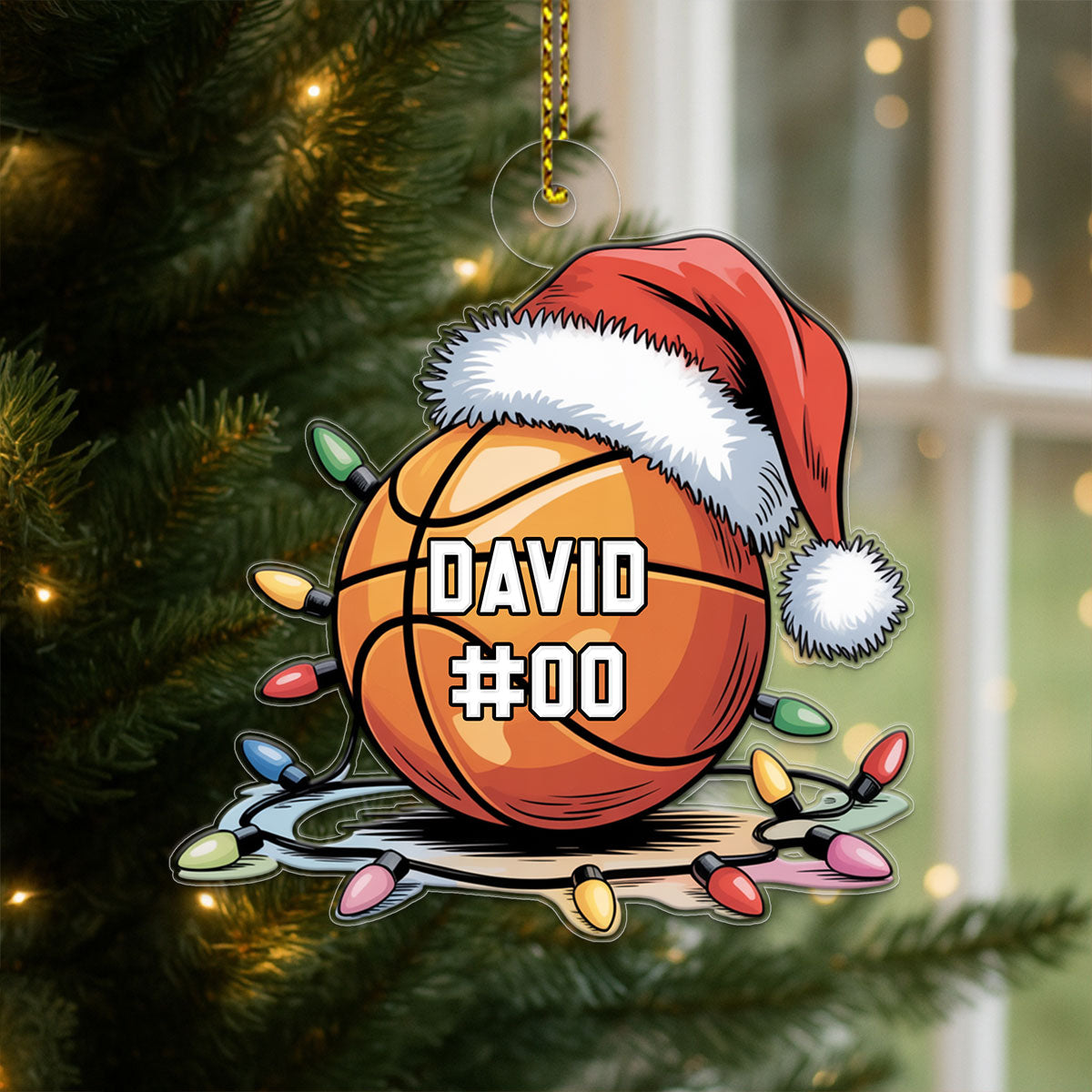Custom Name And Number Basketball Santa Acrylic Ornament Christmas Gift