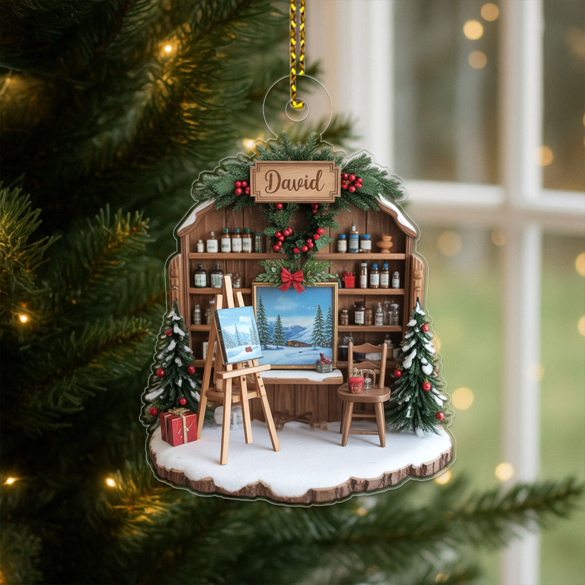 Custom Name Art Lover, Panting Lover Acrylic Ornament Christmas Gift