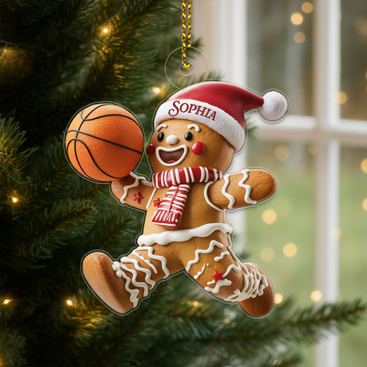 Custom Name Basketball Gingerbread Acrylic Ornament Christmas Gift