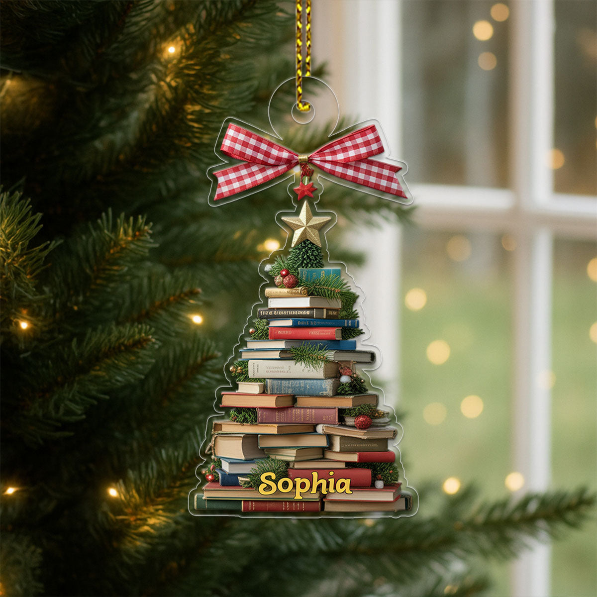 Custom Name Book Lover Acrylic Ornament Christmas Gift