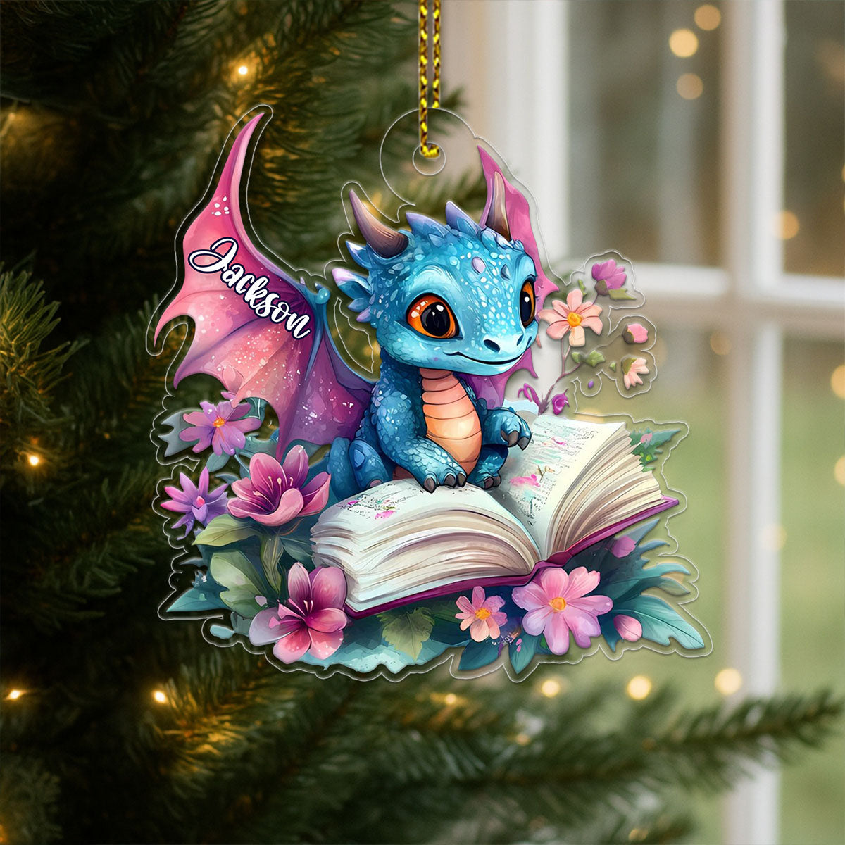 Custom Name Book Lover with Dragon Acrylic Ornament Christmas Gift