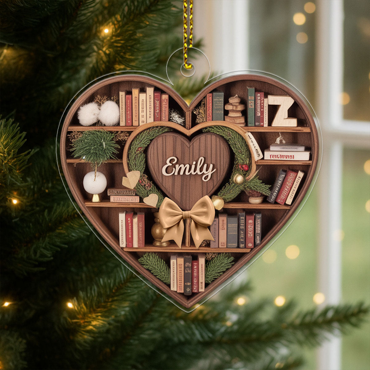 Custom Name Bookcase Acrylic Ornament Christmas Gift