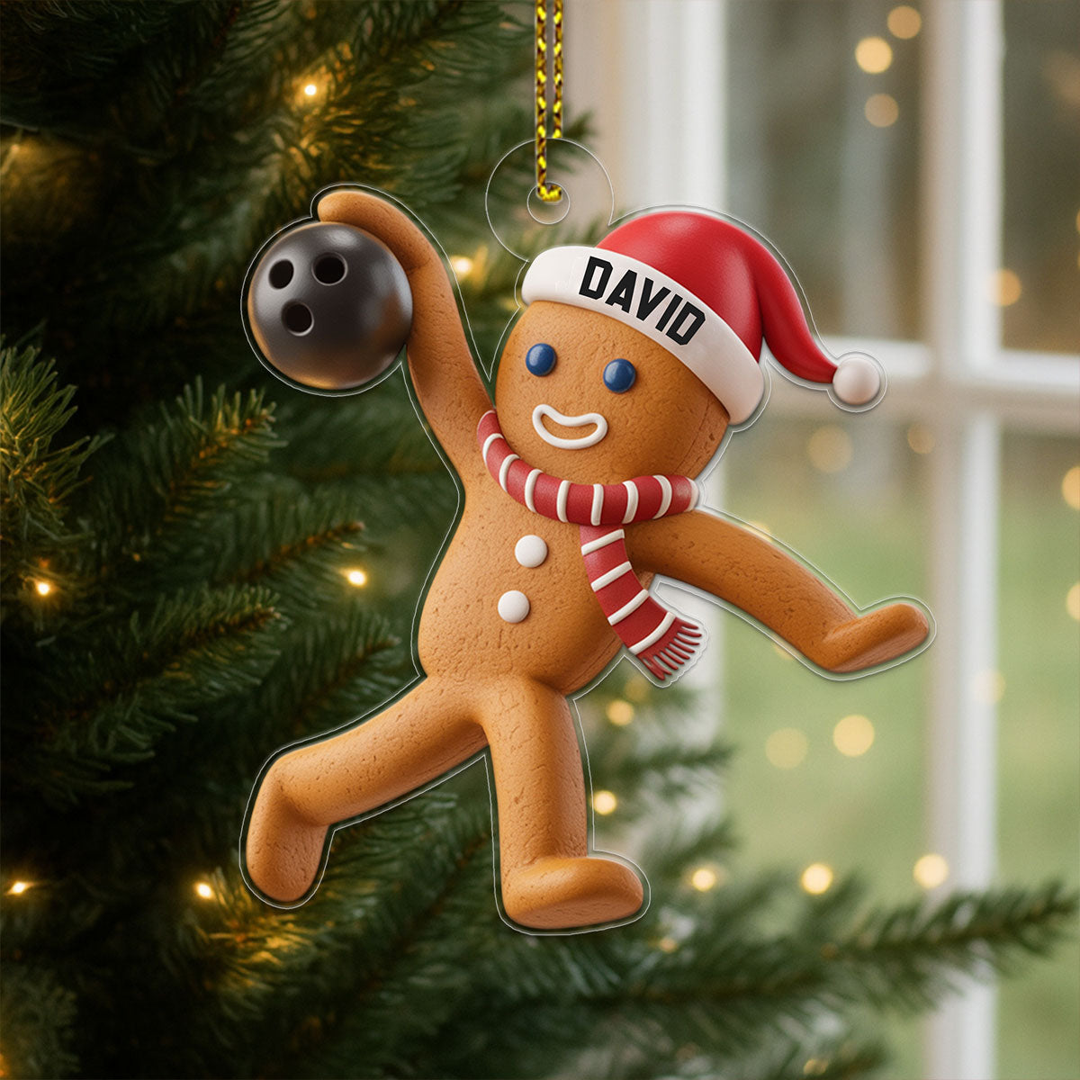 Custom Name Bowling Gingerbread Acrylic Ornament Christmas Gift