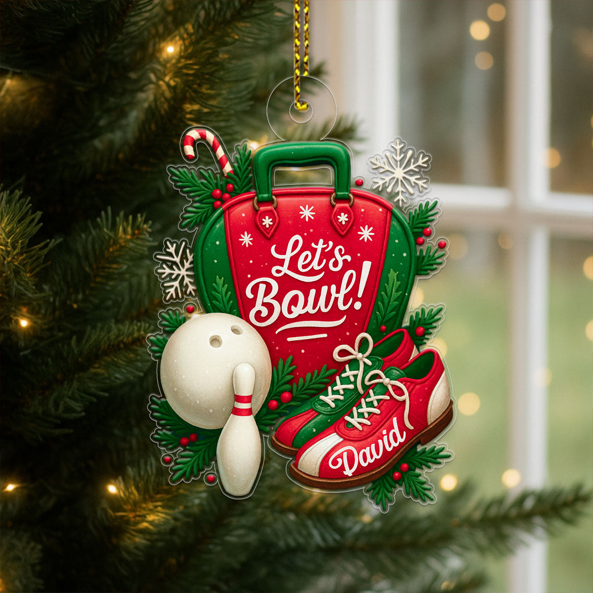 Custom Name Bowling Lover Xmas Acrylic Ornament Christmas Gift