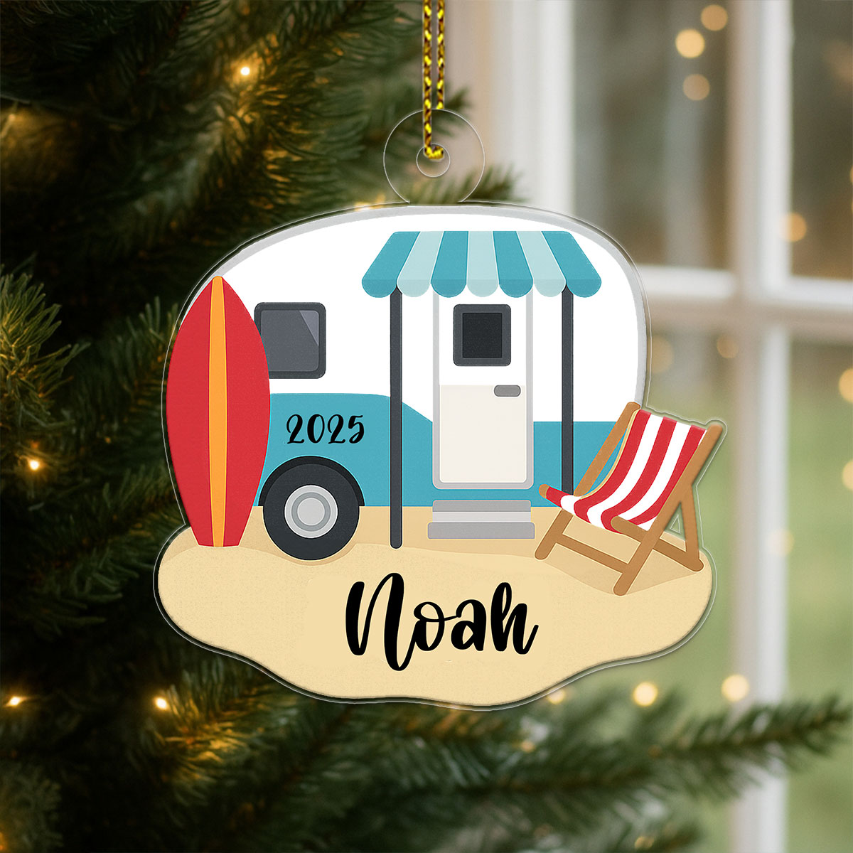 Custom Name Camping Beach For Travel Lover Acrylic Ornament Christmas Gift