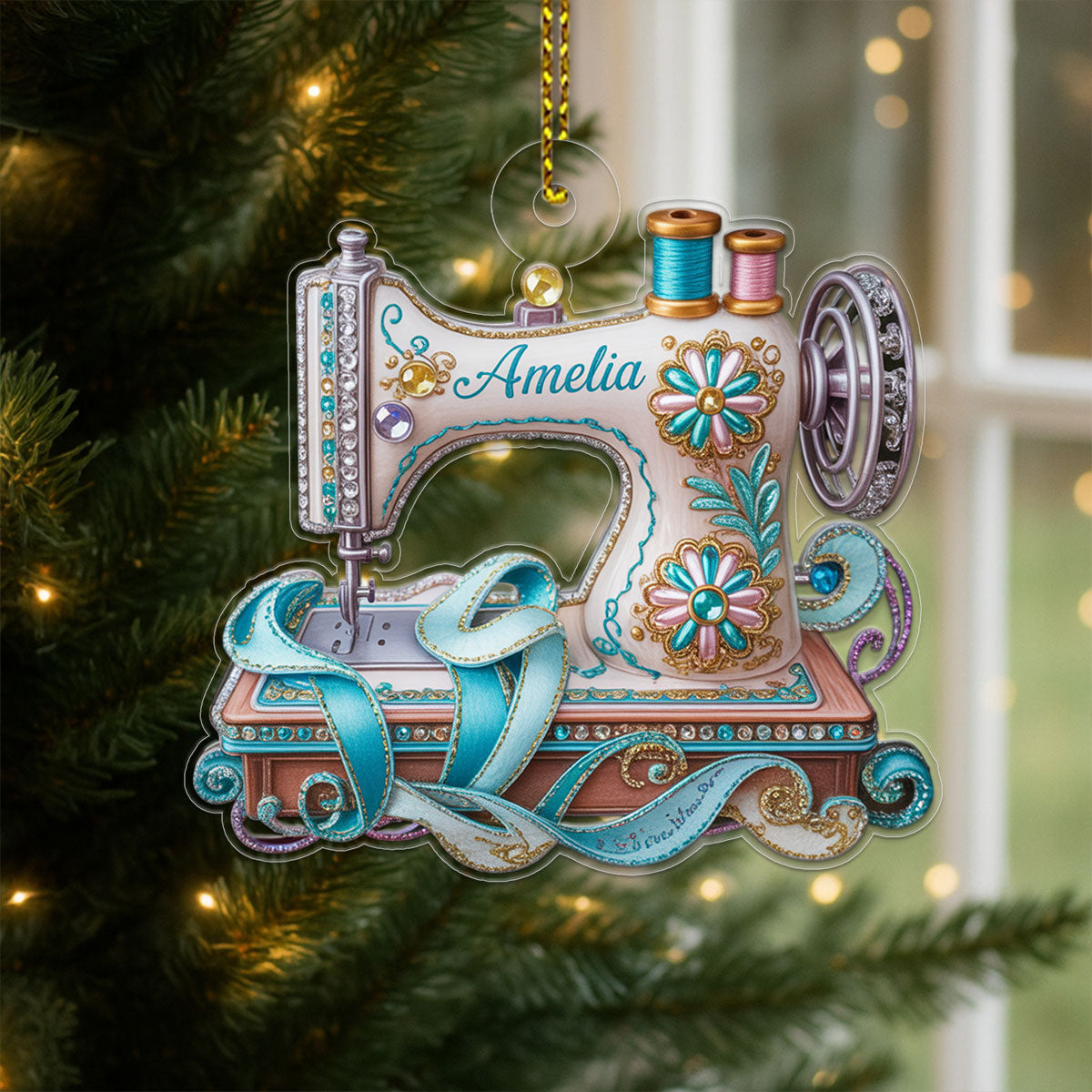 Custom Name Sewing Lover Acrylic Ornament Christmas Gift