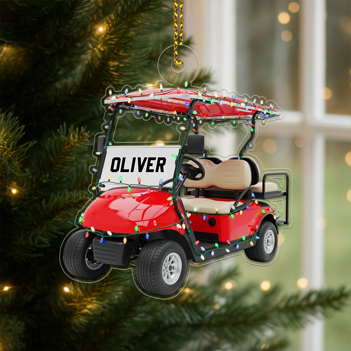 Custom Name Golf Cart With Ledlight Acrylic Ornament Christmas Gift