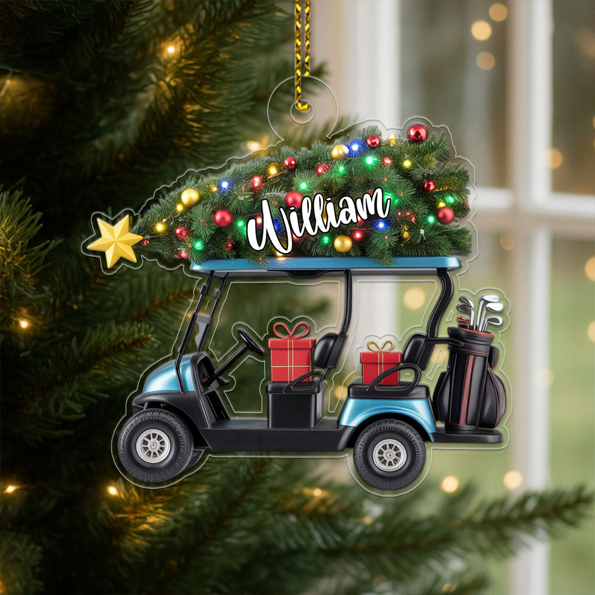 Custom Name Golf Cart Xmas Acrylic Ornament Christmas Gift