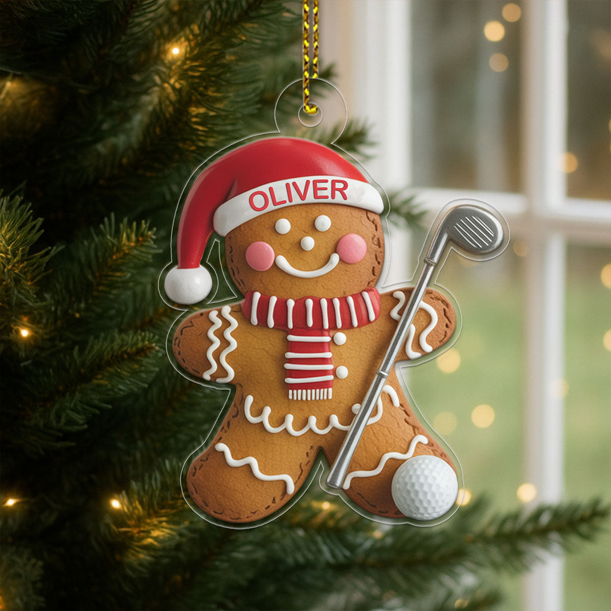 Custom Name Golf Gingerbread Acrylic Ornament Christmas Gift