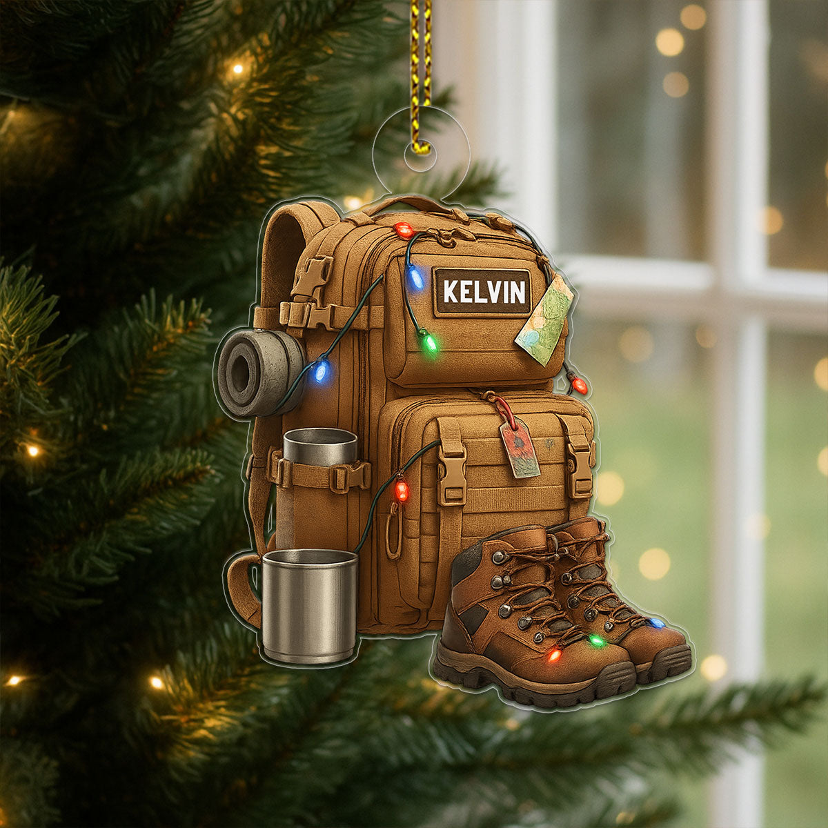 Personalized Name Hiking Backpack Camping Acrylic Ornament Christmas Gift