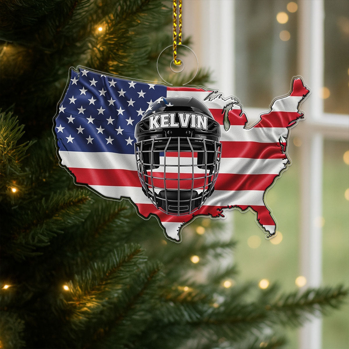 Custom Name Hockey Helmet USA Acrylic Ornament Christmas Gift