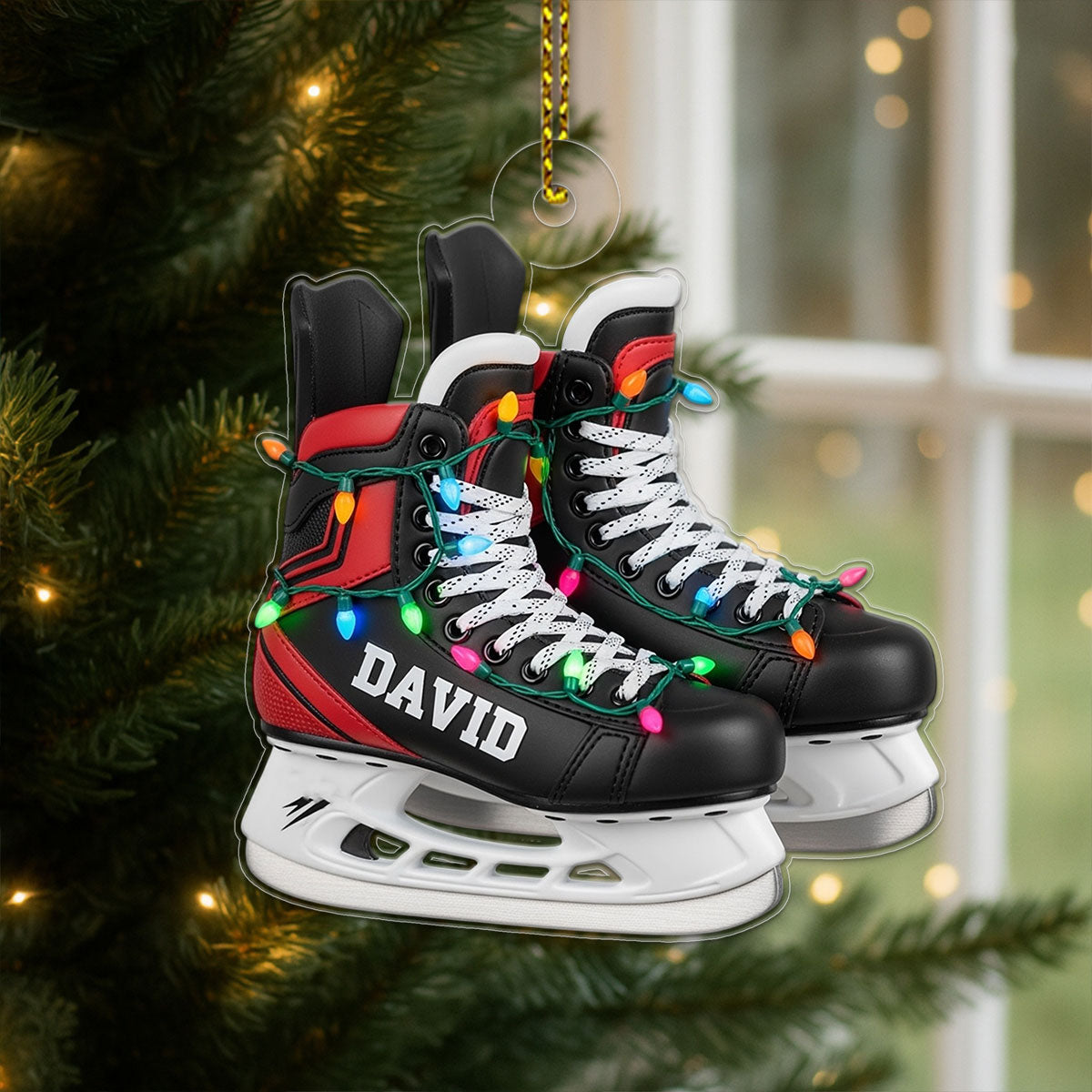 Custom Name Ice Hockey Skates Player Acrylic Ornament Christmas Gift