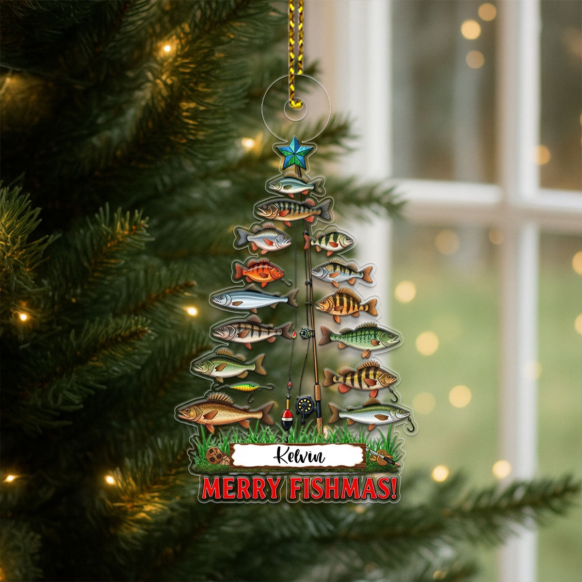 Custom Name Merry Fishmas Acrylic Ornament Christmas Gift