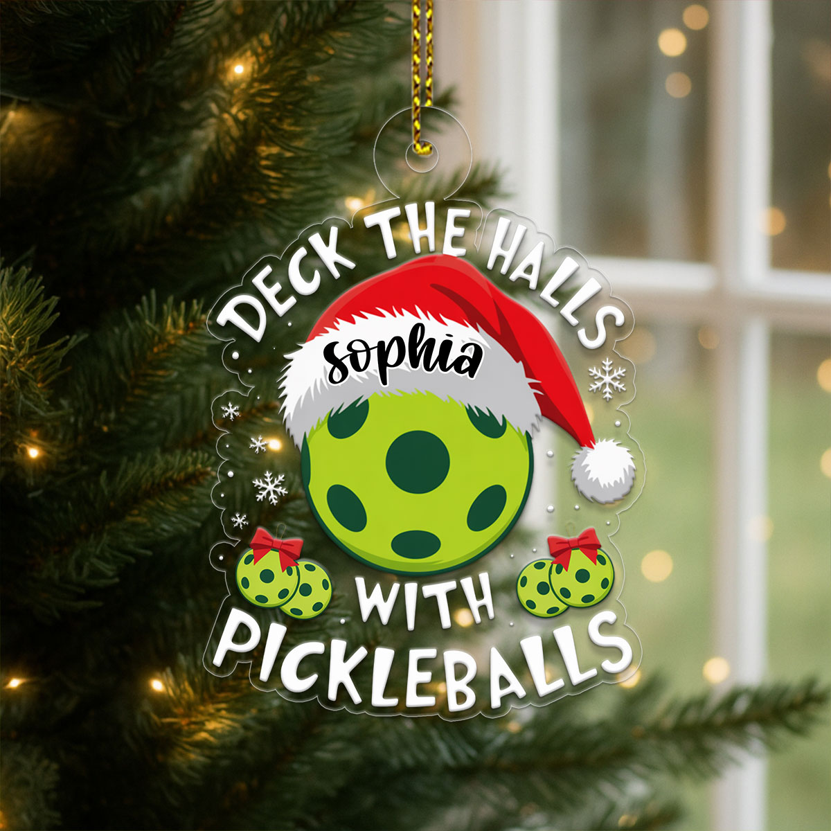 Custom Name Pickleball Deck The Halls Acrylic Ornament Christmas Gift