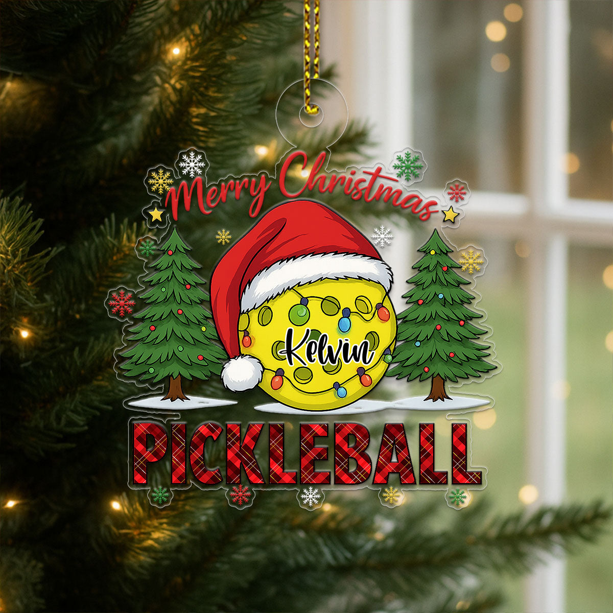 Custom Name Pickleball Merry Xmas Acrylic Ornament Christmas Gift
