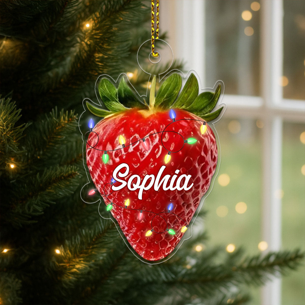 Custom Name Strawberry Xmas Acrylic Ornament Christmas Gift