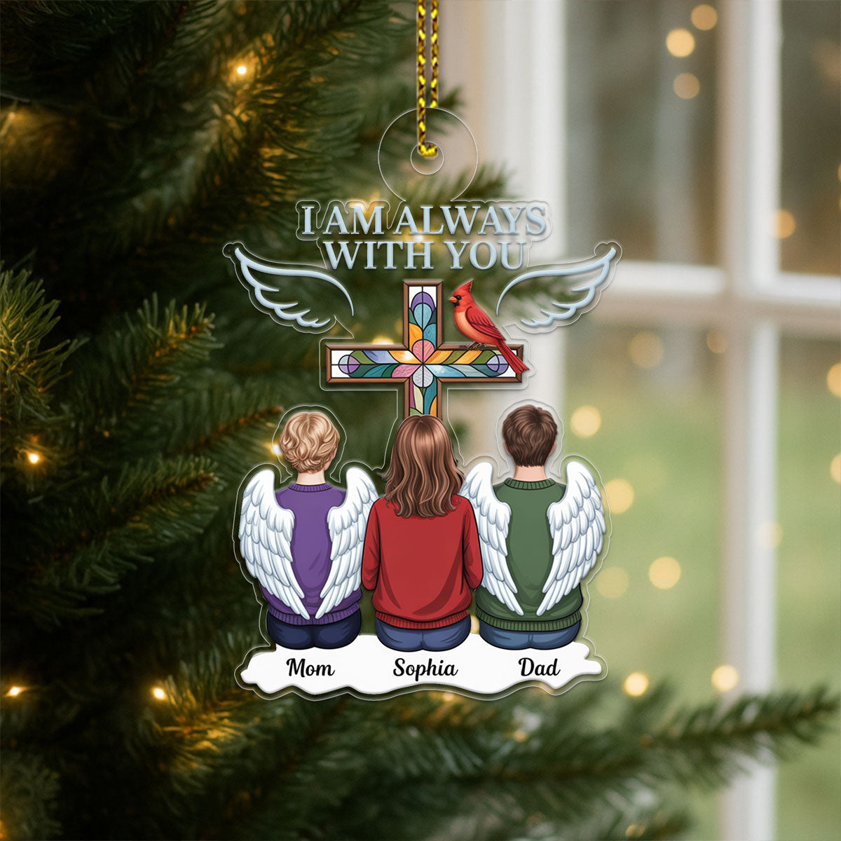 Family Memorial Cross Cardinal Acrylic Ornament Christmas Gift