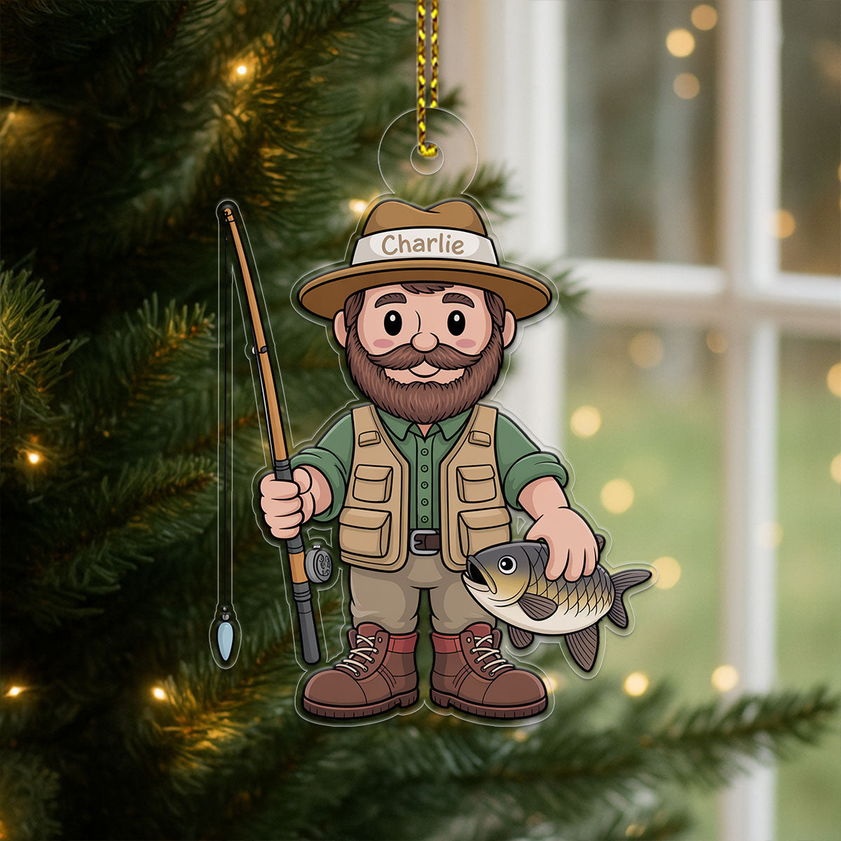 Personalized Fisherman Christmas Acrylic Ornament Christmas Gift