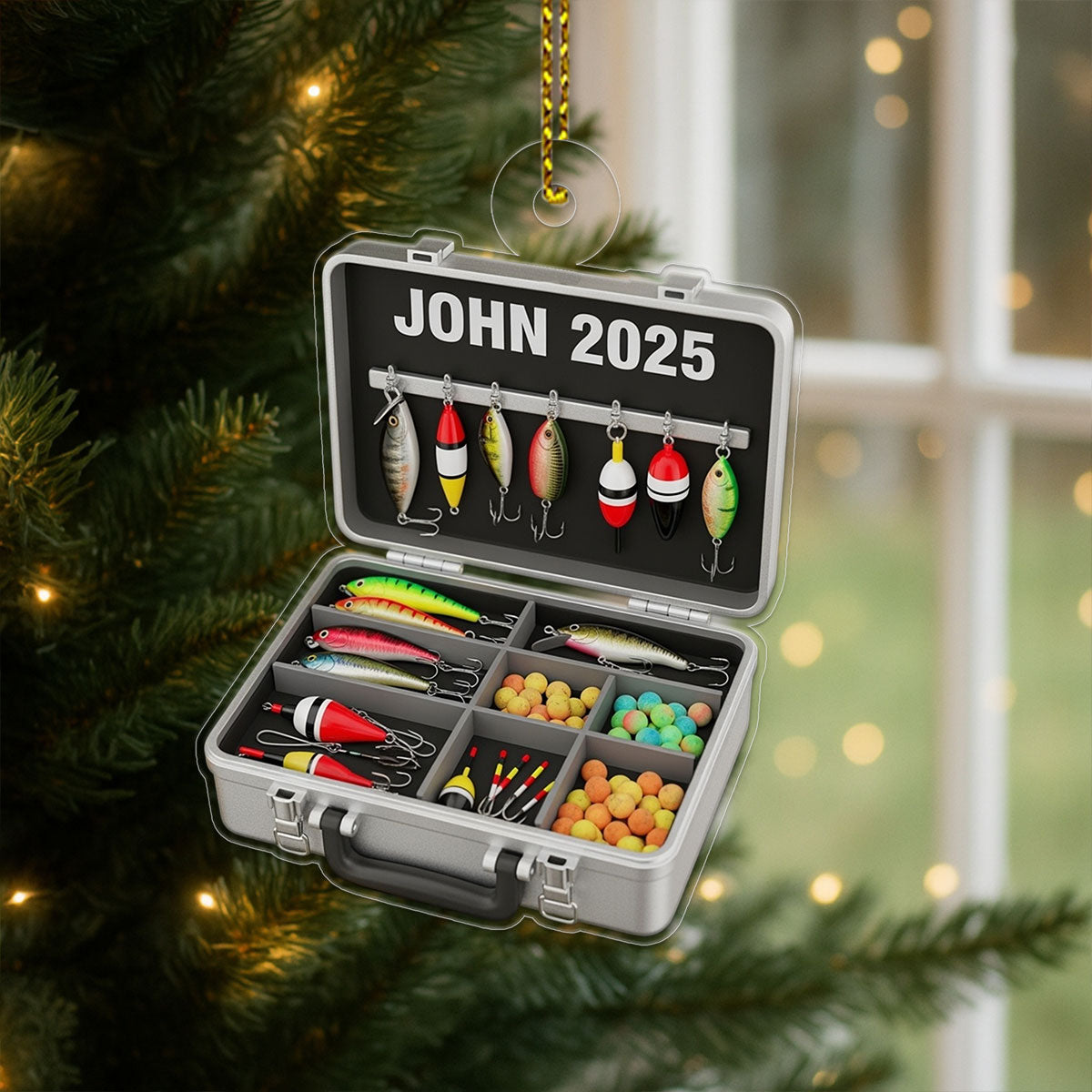 Custom Name Fishing Tackle Box Acrylic Ornament Christmas Gift