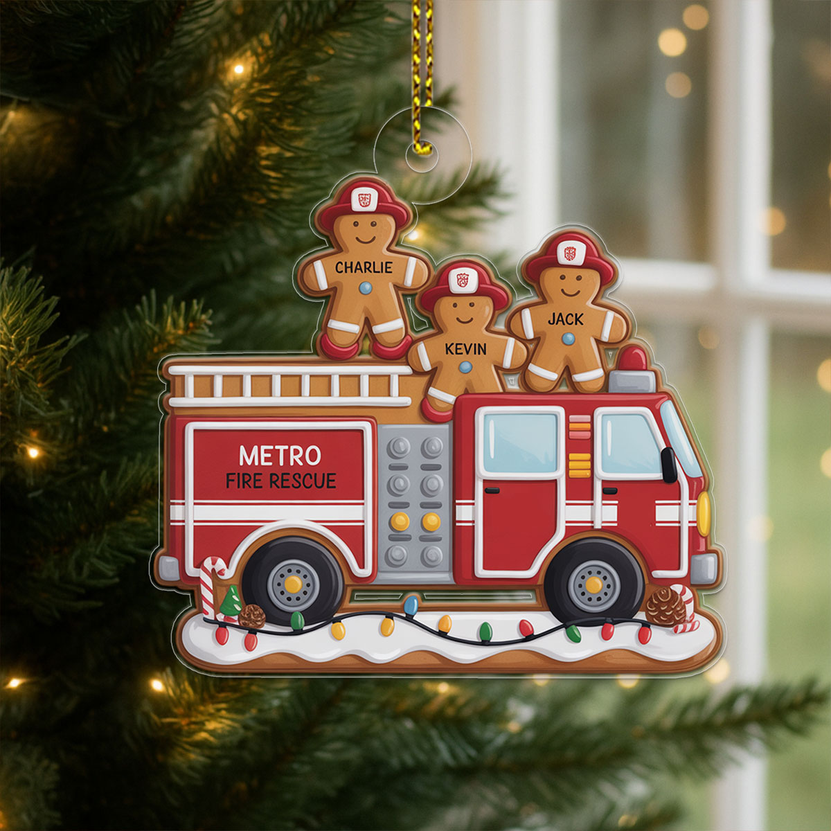 Custom Name Heroes With Festive Firefighter Acrylic Ornament Christmas Gift