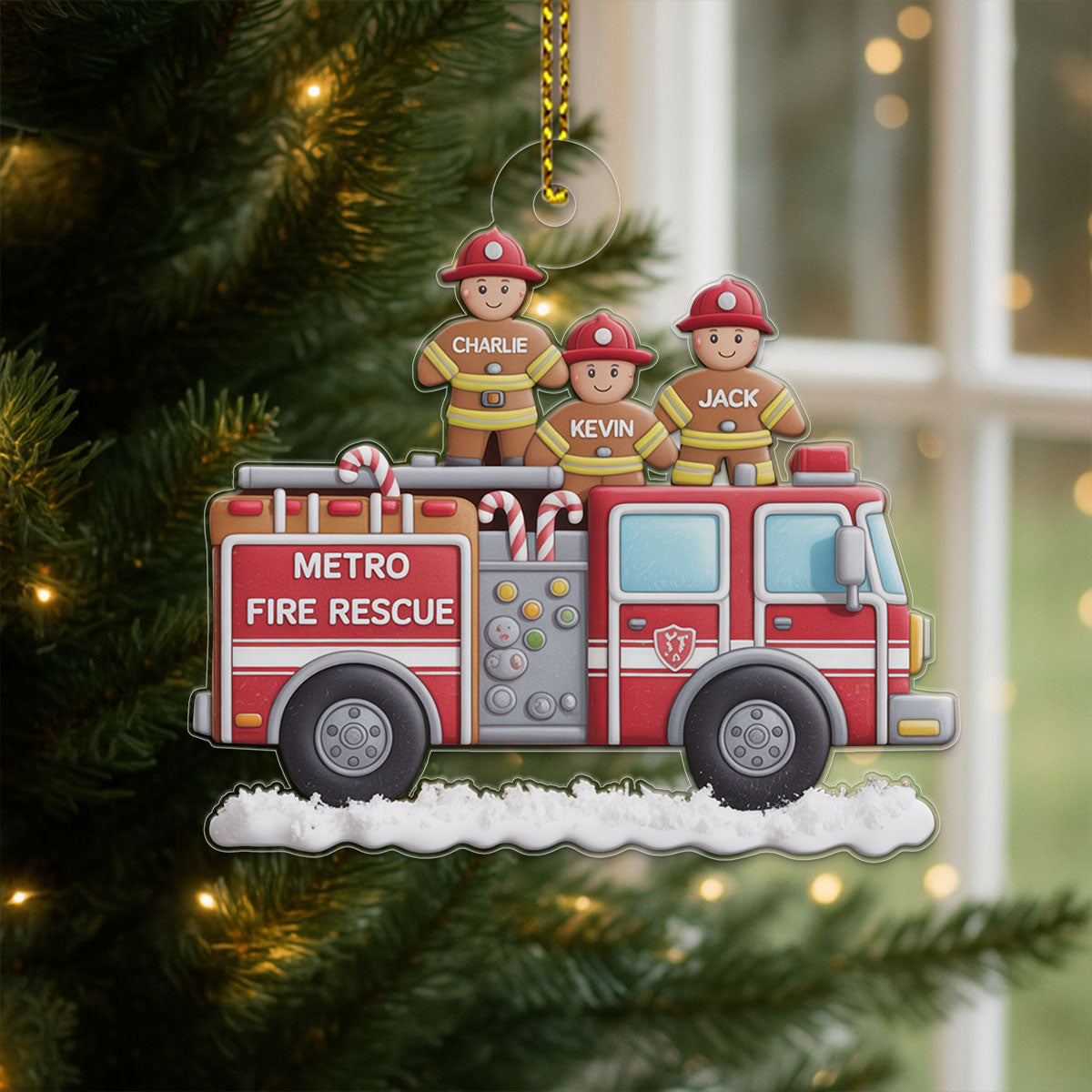 Custom Name Heroes With Festive - Firefighter Acrylic Ornament Christmas Gift