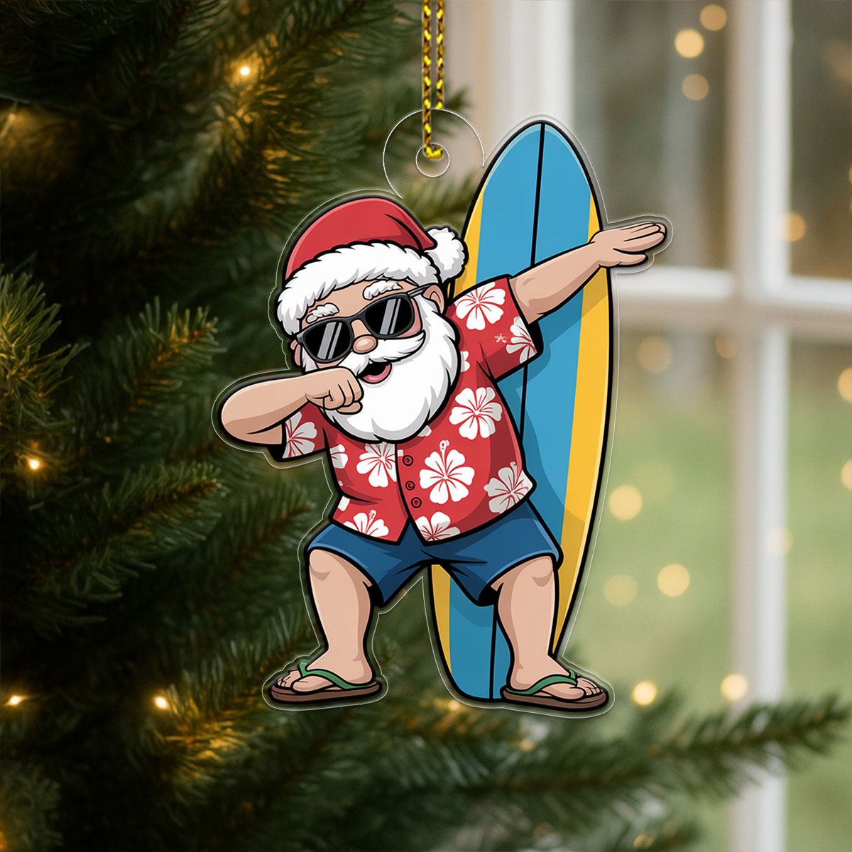 Mele Kalikimaka Dabbing Santa Acrylic Ornament Christmas Gift