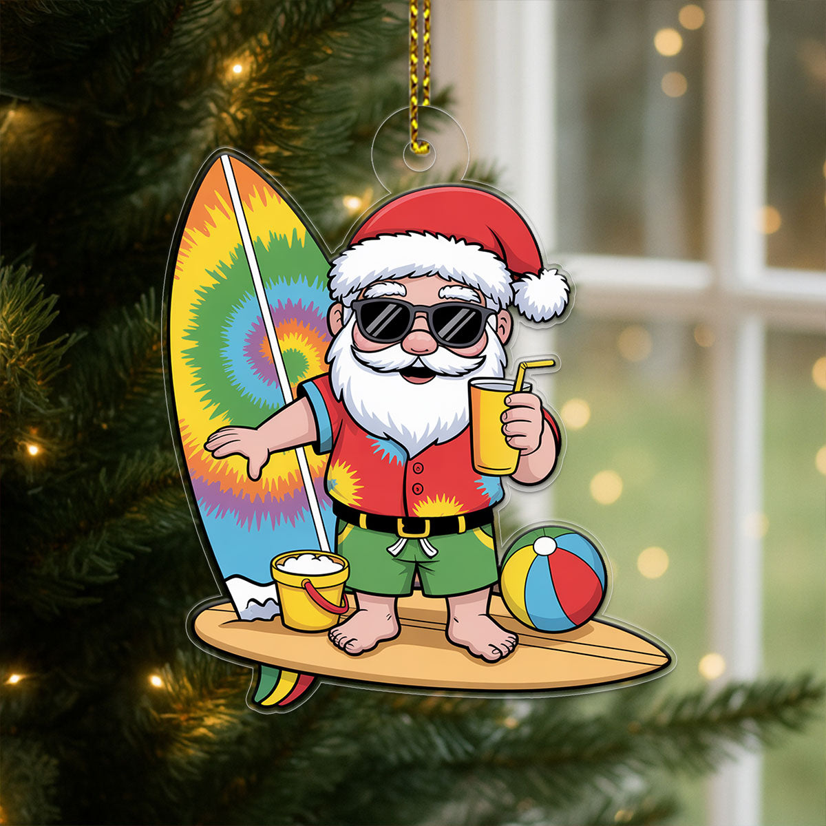 Santa Claus Cartoon Christmas On The Beach 2 Acrylic Ornament Christmas Gift