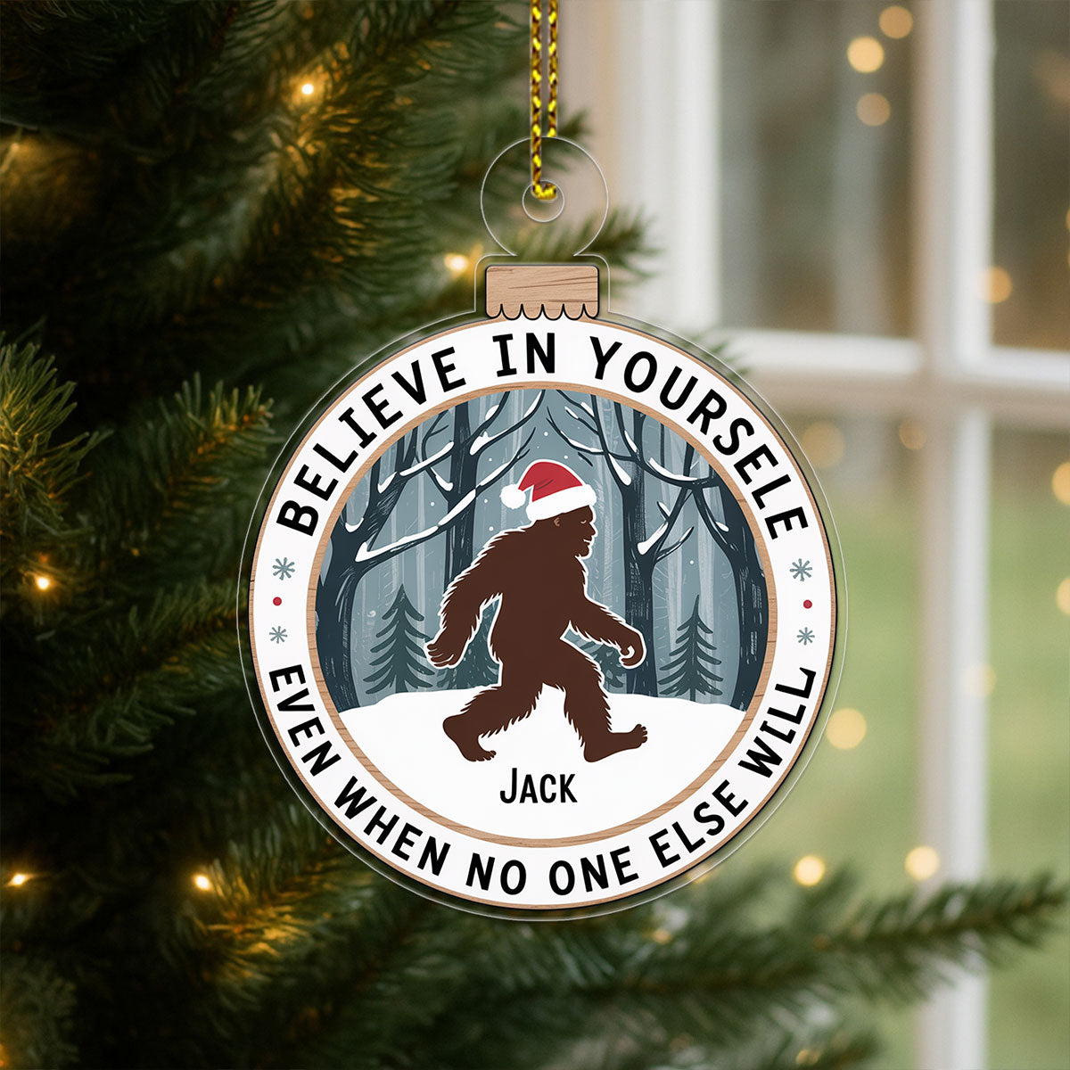 Personalized Bigfoot Believe Christmas Ornament, Custom Sasquatch Holiday Ornament, Funny Cryptid Decoration, Camper Hiking Gift Keepsake