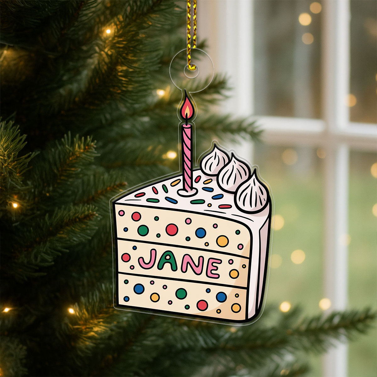 Personalized Birthday Cake Ornament, Custom Celebration Christmas Ornament, Birthday Party Gift, Holiday Keepsake Decoration