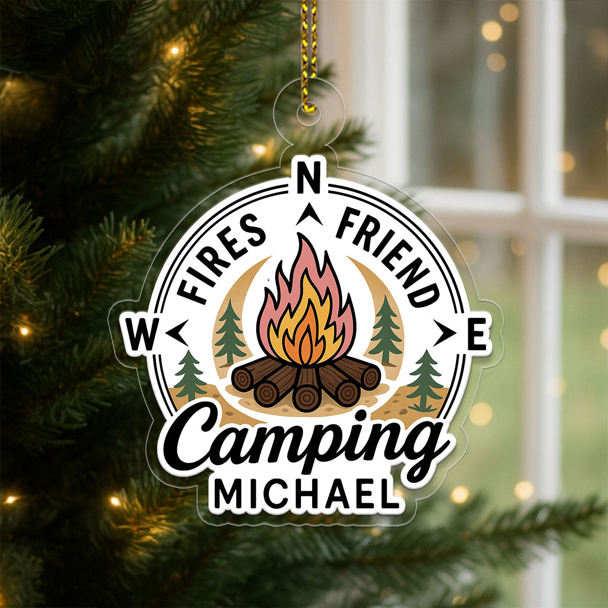 Personalized Fires Friend Camping Ornament, Campfire Friends Gift, Hiking Adventure Ornament, Holiday Keepsake Decoration