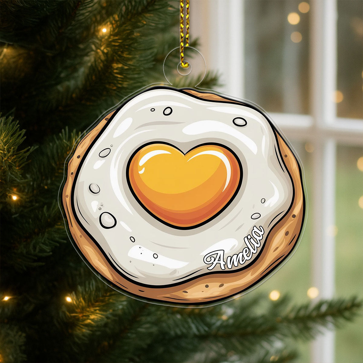 Personalized Heart Fried Egg Ornament, Custom Funny Christmas Ornament, Breakfast Lover Gift, Cooking Holiday Decoration, Unique Foodie Keepsake