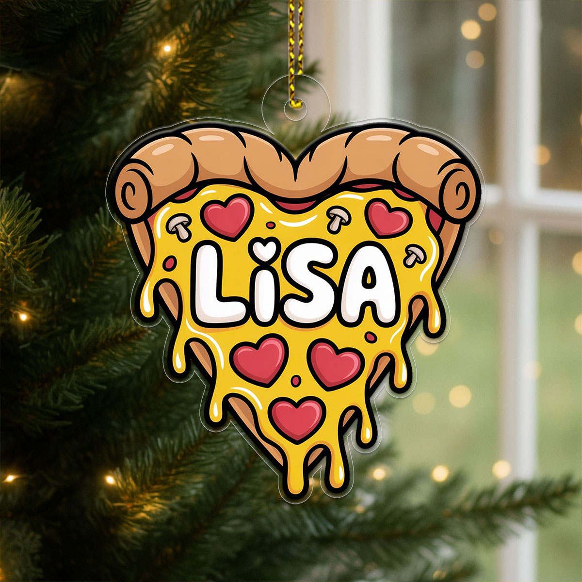 Personalized Heart Pizza Acrylic Ornament, Custom Pizza Lover Christmas Ornament, Funny Foodie Gift, Holiday Keepsake, Cute Pizza Decoration